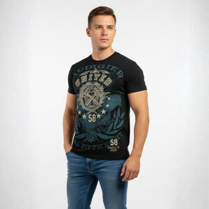 Christian Audigier AOP Local 58 Worker Black Graphic Short Sleeve Tee - Large